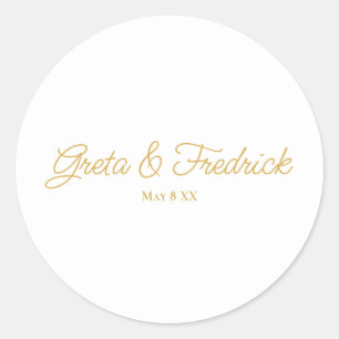 Timeless Simple Minimalist White Gold Script Classic Round Sticker