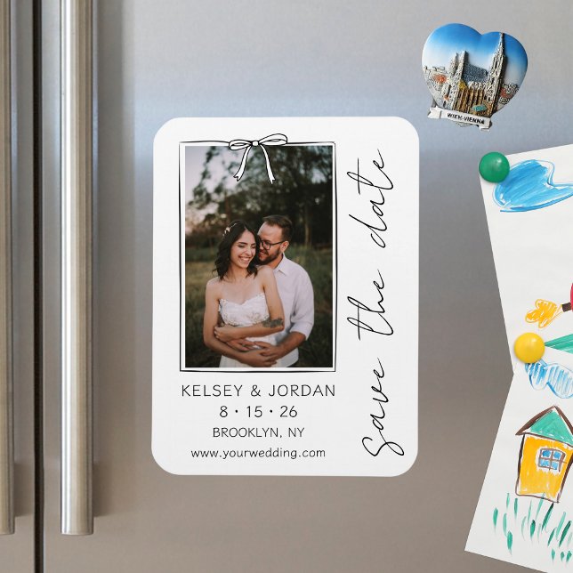 Timeless Simple Modern Bow Wedding Save the Date Magnet (Creator Uploaded)