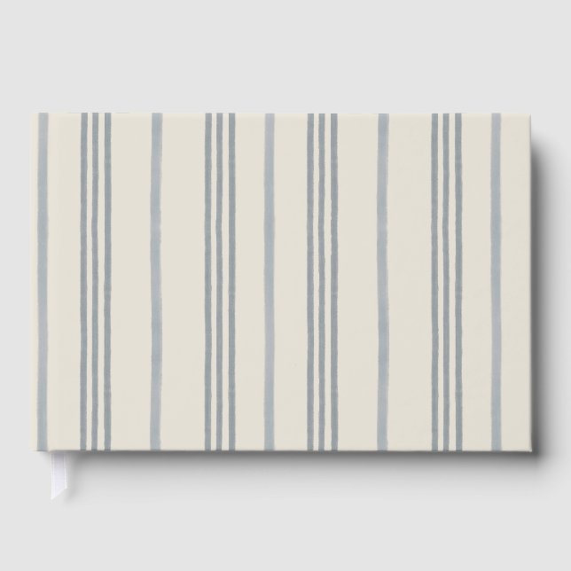 Timeless Slate Blue Painterly Stripe Pattern Guest Book (Front)