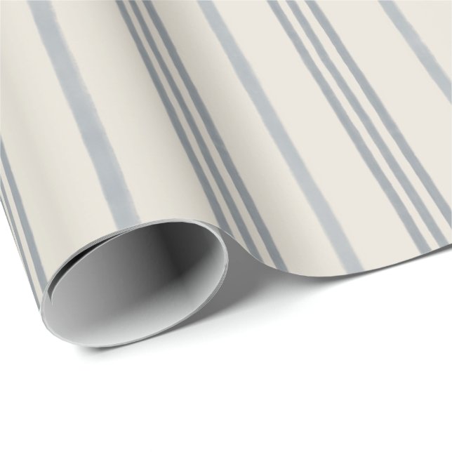 Timeless Slate Blue Painterly Stripe Pattern Wrapping Paper (Roll Corner)