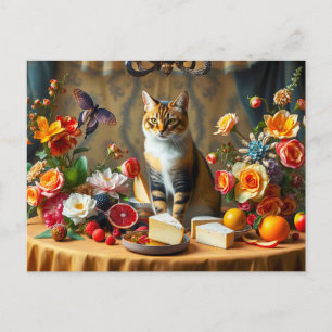 Timeless Still Life with Cat and Produce Postcard