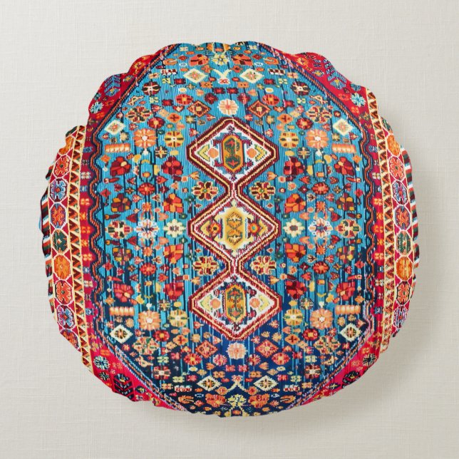 Timeless Tapestry: Colourful Moroccan Heritage  Round Cushion (Front)