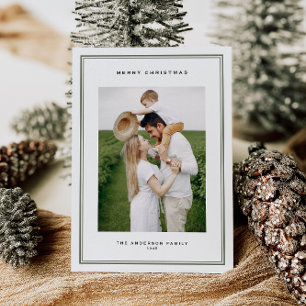 Timeless Taupe Green Double Border Photo Christmas Holiday Card