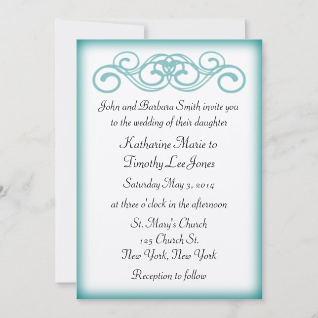 Timeless Teal Fairytale Scroll Wedding Invitation (Front)