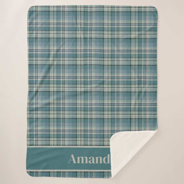 Timeless Teal Green Plaid Cosy Art Sherpa Blanket (Front)