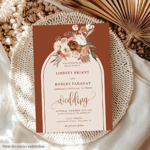 Timeless Terracotta Pampas Grass Floral Wedding  Invitation