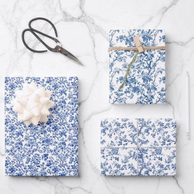 Timeless Toile Blossoms 3 Wrapping Paper Sheet (Front)