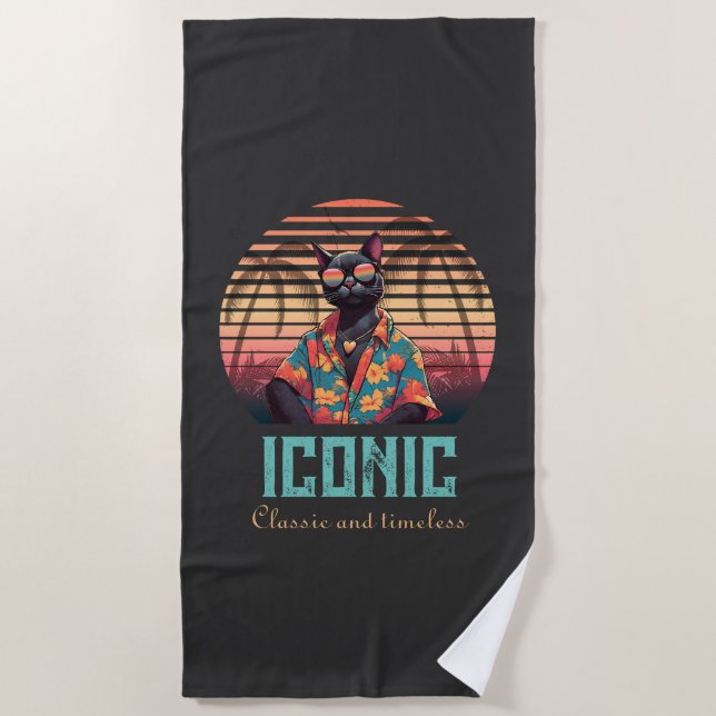 Timeless Tropical Cat Attitude Beach Towel (Front)