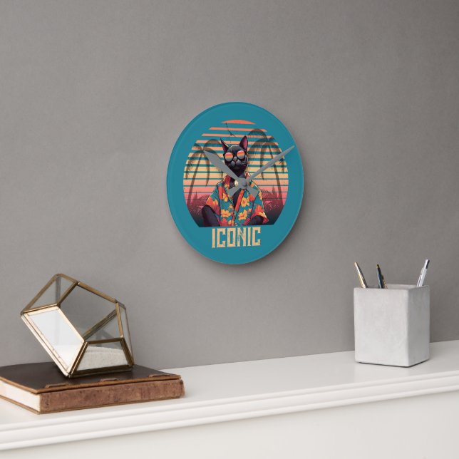 Timeless Tropical Cat Attitude Round Clock (Office)