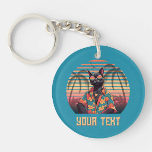 Timeless Tropical Cat Attitude Round Key Ring