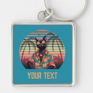 Timeless Tropical Cat Attitude Square Key Ring