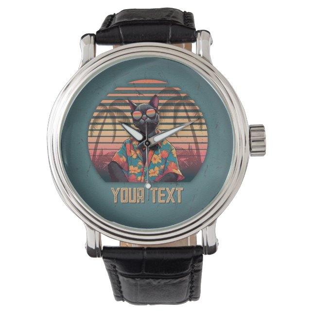 Timeless Tropical Cat Attitude Vintage Men's Style Watch (Front)