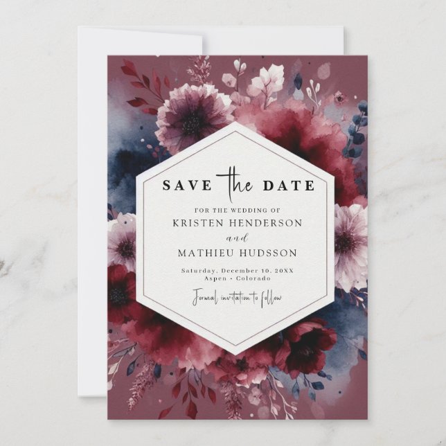 Timeless Typography Burgundy Wedding Save The Date (Front)