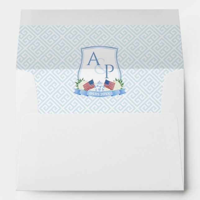 Timeless USA Flag Hydrangea Wedding Monogram  Envelope (Back (Bottom))