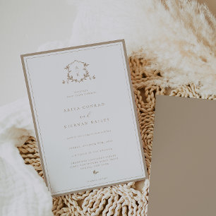 Timeless Vines Beige Monogram Wedding Crest Invitation