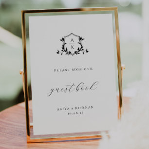 Timeless Vines Black Crest Guest Book Sign