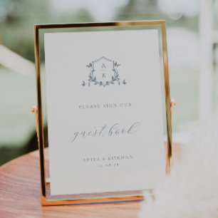 Timeless Vines Dusty Blue Crest Guest Book Sign