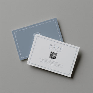 Timeless Vines Dusty Blue Crest QR Code RSVP Card