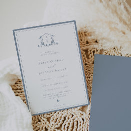Timeless Vines Dusty Blue Monogram Wedding Crest Invitation