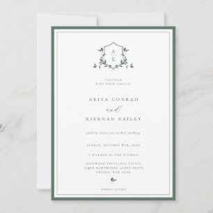 Timeless Vines Green Monogram Wedding Crest Invitation