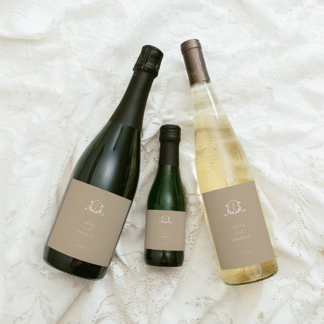 Timeless Vines Monogram Crest Beige Wine Label (Creator Uploaded)