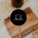 Timeless Vines Monogram Crest Black Classic Round Sticker<br><div class="desc">Elegant botanical greenery adorned crest,  wedding monogram,  black sticker.</div>