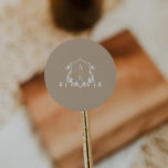 Timeless Vines Monogram Crest Dusty Beige Classic Round Sticker<br><div class="desc">Elegant botanical greenery adorned crest,  wedding monogram,  beige sticker.</div>
