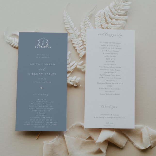 Timeless Vines Monogram Crest Dusty Blue Programme (Creator Uploaded)