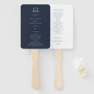 Timeless Vines Monogram Crest Navy Blue Program Hand Fan
