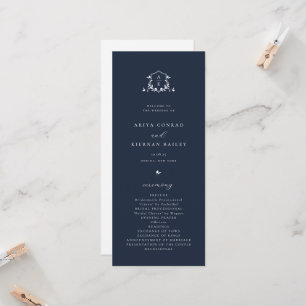 Timeless Vines Monogram Crest Navy Blue Program Invitation