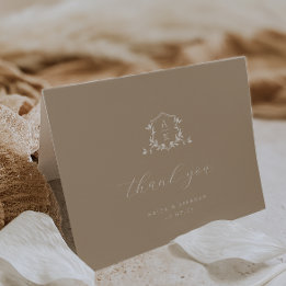 Timeless Vines Monogram Crest Wedding Photo Thank You Card