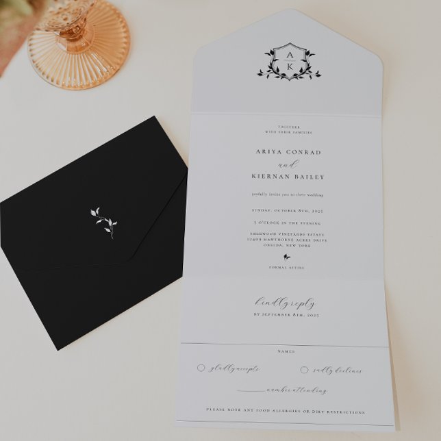 Timeless Vines Monogram Wedding Crest All In One Invitation (Creator Uploaded)