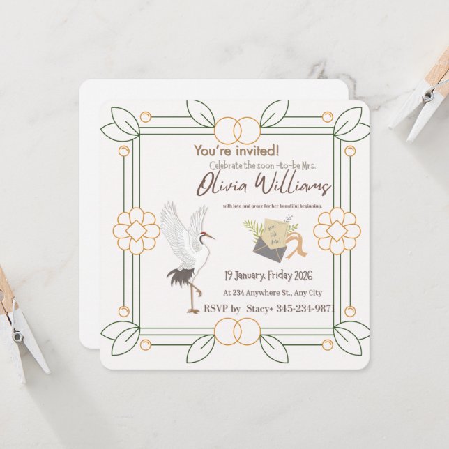 Timeless Vintage Filigree Bridal Shower Invitation (Front/Back In Situ)