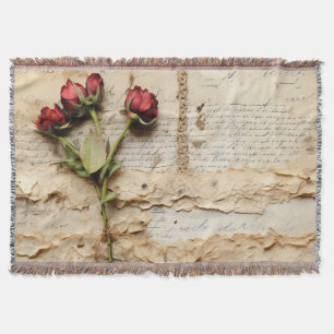 Timeless Vintage Floral Love Letter Throw Blanket