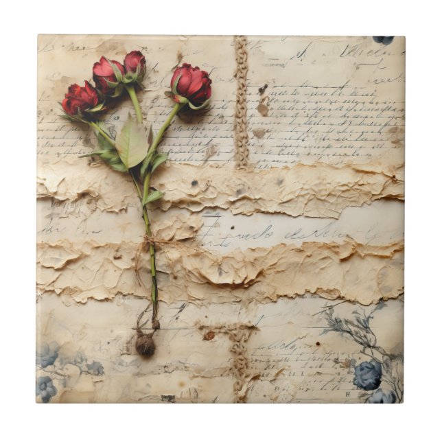 Timeless Vintage Floral Love Letter Tile (Front)