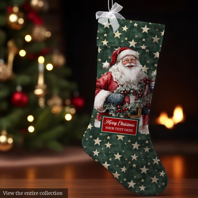 Timeless Vintage Santa Claus Stocking Personalised (Timeless Vintage Santa Claus Stocking Personalized Holiday)