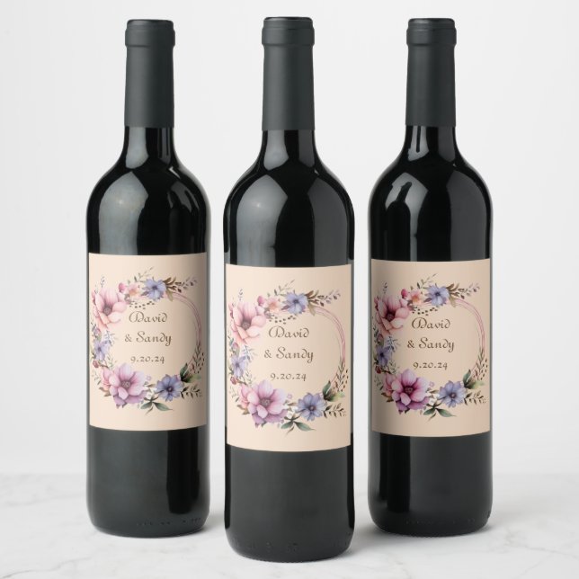 Timeless Watercolor Floral Wreath Label (Bottles)