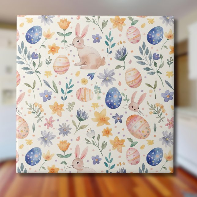 Timeless Watercolor Pastel Bunny Flowers Eggs Tile (Creator Uploaded)
