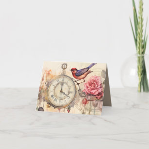 Timeless Watercolor Vintage Clock bird Invitation