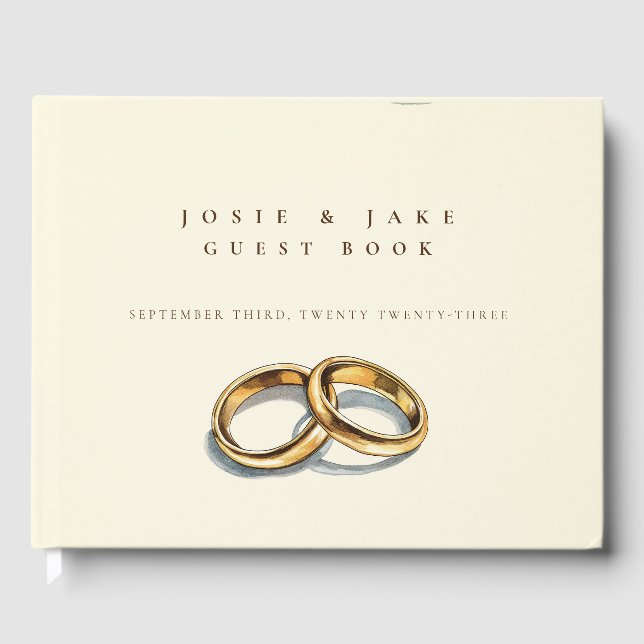 Timeless Wedding Guest Book with Gold Rings (Front)