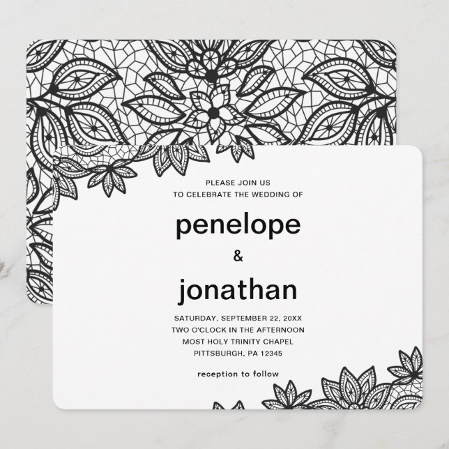 Timeless Wedding Lace Look Invitation (Front/Back)