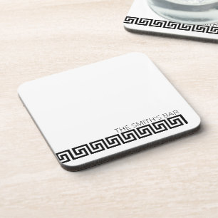 Timeless White Black Modern Greek Key Coasters Set