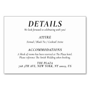 Timeless White Elegant Wedding Detail Cards