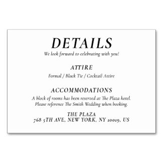 Timeless White Elegant Wedding Detail Cards
