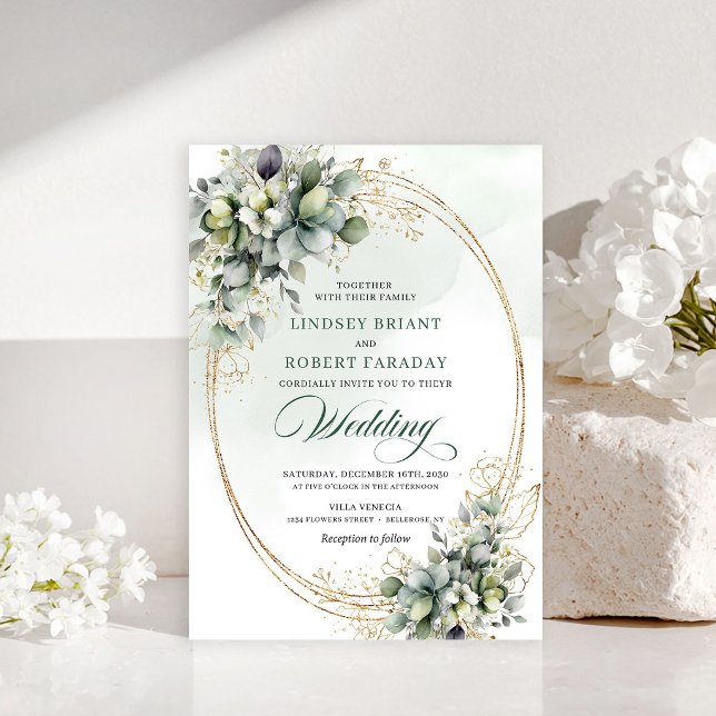 Timeless white roses foliage wedding invitation (Timeless white roses foliage wedding invitation)