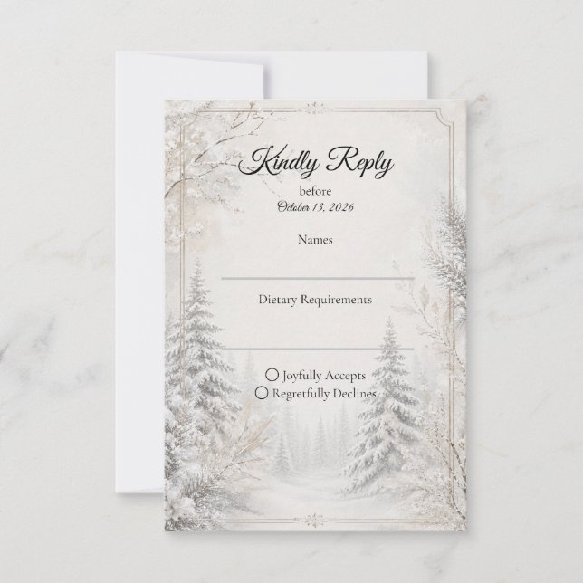 Timeless Winter Forest Elegance Wedding RSVP Card (Front)