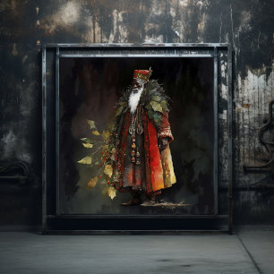 Timeless Woodland Black Santa in Velvet Red Cloak Poster