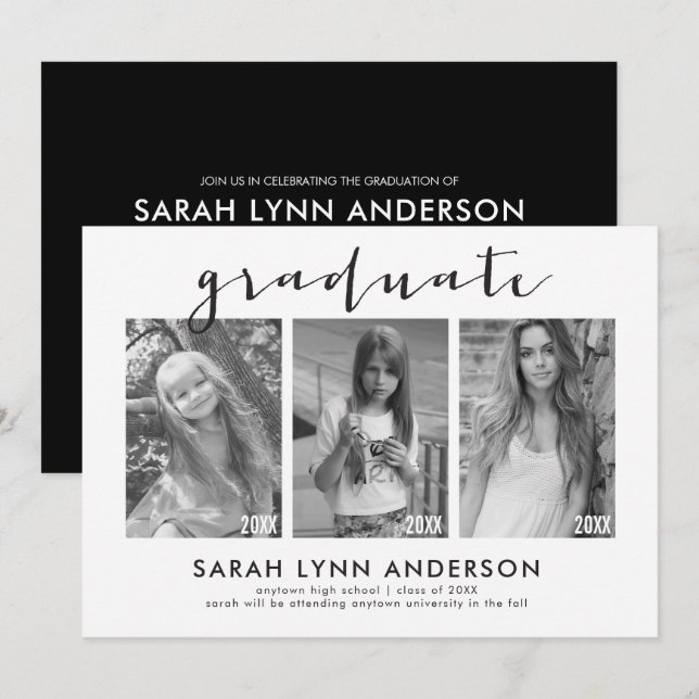 Timeline 3 Photo Graduation Party Invitation (Front/Back)