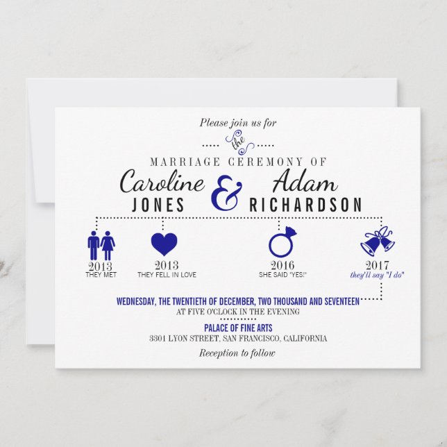 Timeline Dark Blue Wedding Invitation (Front)