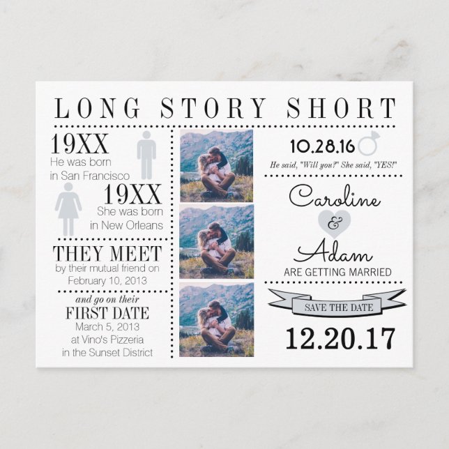 Timeline in light grey Save the Date Post Card (Front)